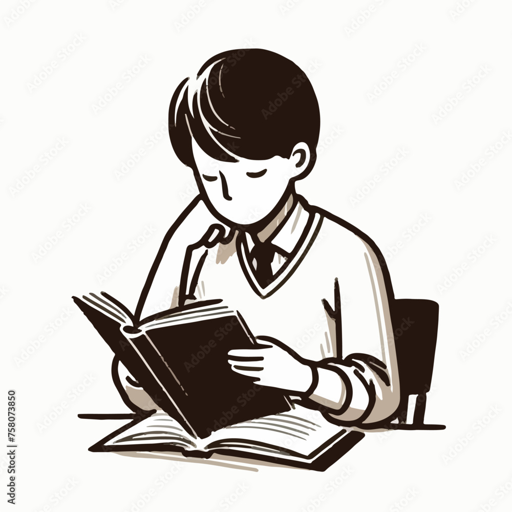 minimalistic vector illustration of person reading a book minimalistic vector illustration of person reading a book