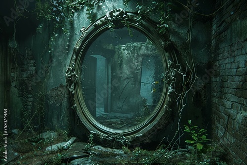 A cursed mirror reflecting an alternate  nightmarish reality