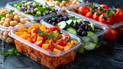 Healthy nutrition in lunch boxes photo