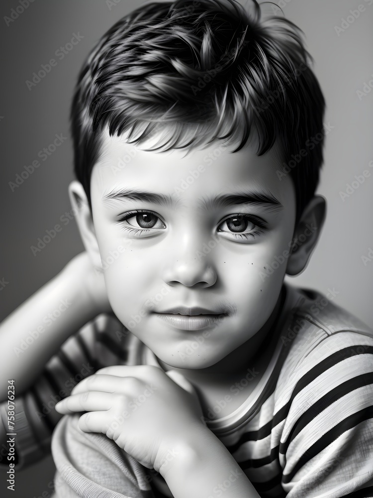 Black and white portrait of a cute little boy. Studio shot. Black and white portrait of a cute little boy. Studio shot.