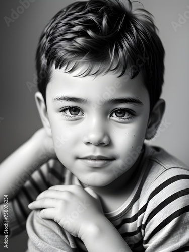 Black and white portrait of a cute little boy. Studio shot.