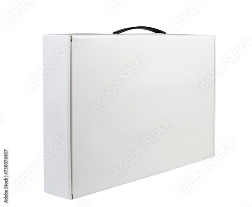 Carton White Blank Package Box With Handle. Briefcase, Case, Fol