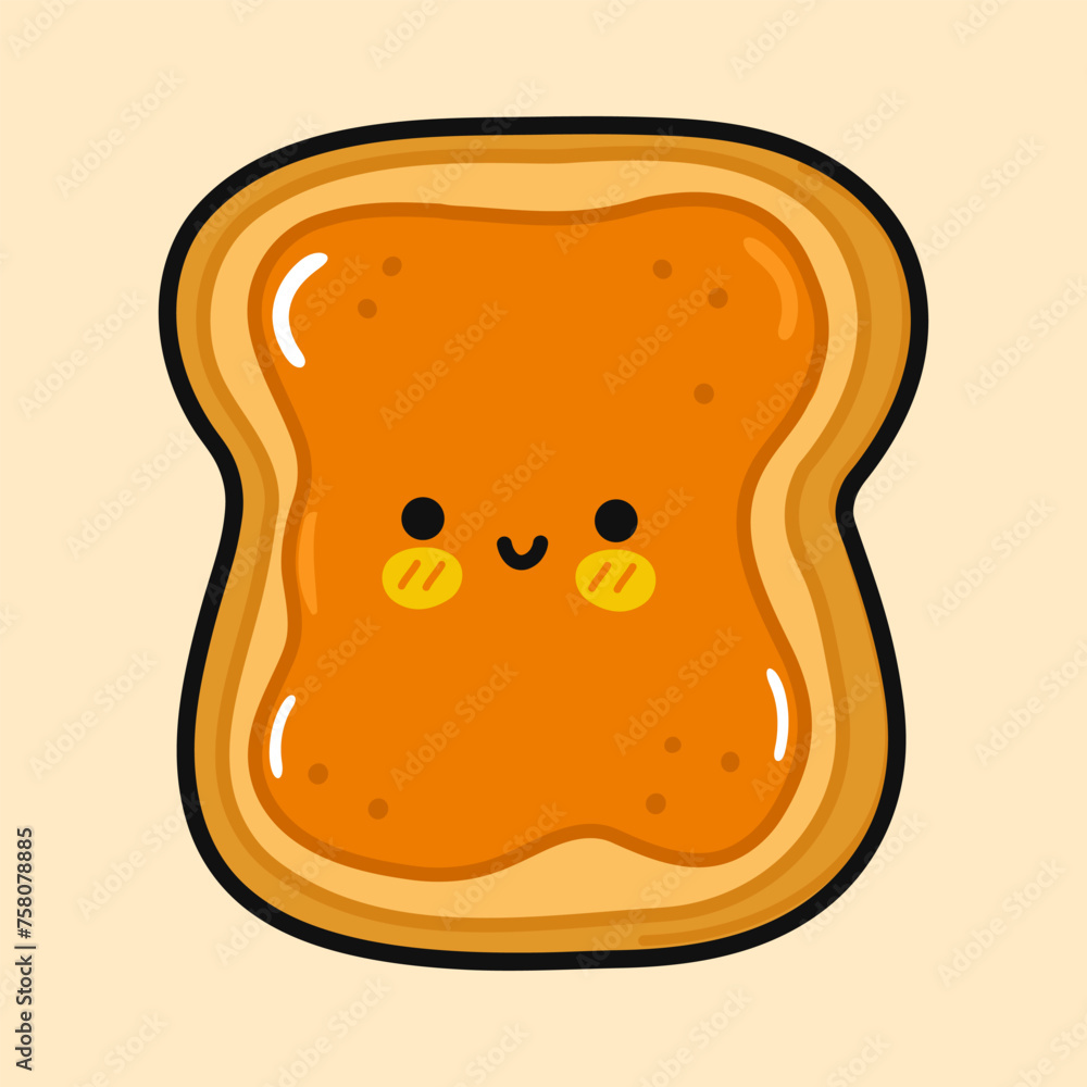 Cute funny Toast piece of bread with peanut butter. Vector hand drawn cartoon kawaii character illustration icon. Isolated brown background. Toast piece of bread with peanut butter character concept Cute funny Toast piece of bread with peanut butter. Vector hand drawn cartoon kawaii character illustration icon. Isolated brown background. Toast piece of bread with peanut butter character concept