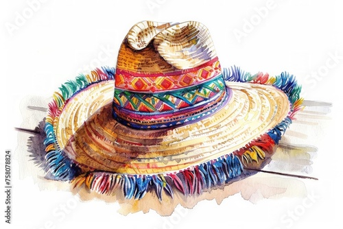 Cinco de mayo sambrero watercolor on white background photo