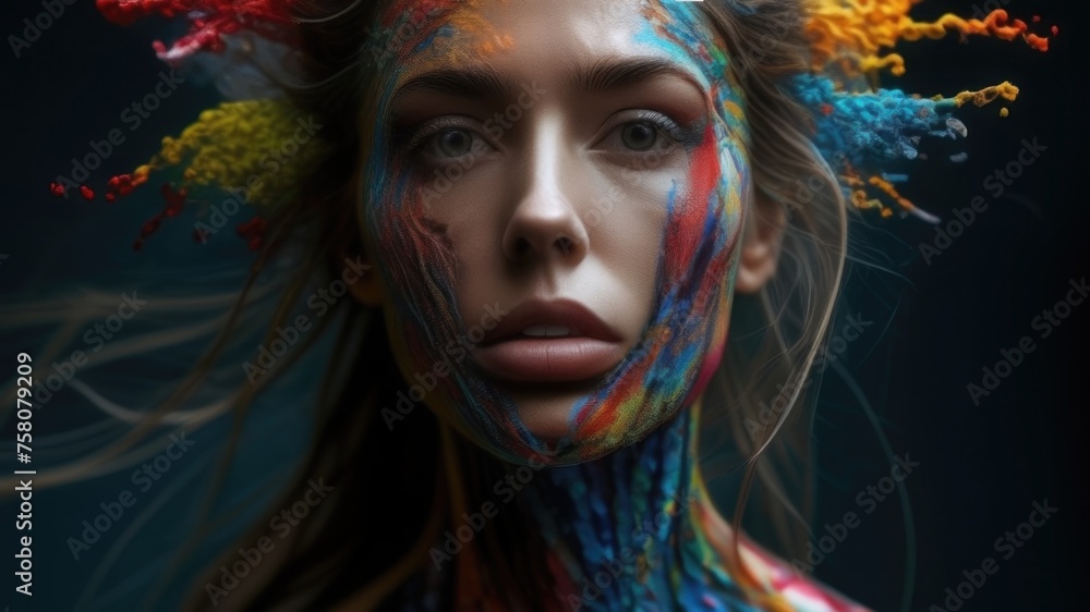 Portrait of a girl in splashes of paint. AI generated Portrait of a girl in splashes of paint. AI generated