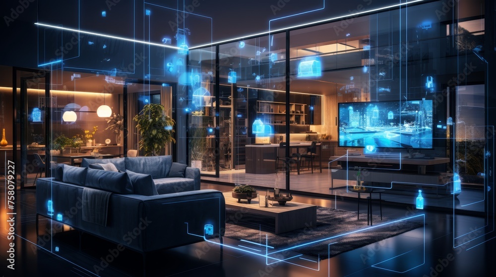 Interior of AI augmented reality smart home.