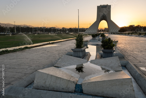 The Azadi Tower or Freedom Tower formerly known as the Shahyad Tower at dawn in Tehran, Iran.