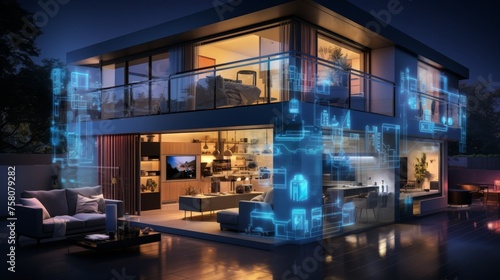 Interior of AI augmented reality smart home.