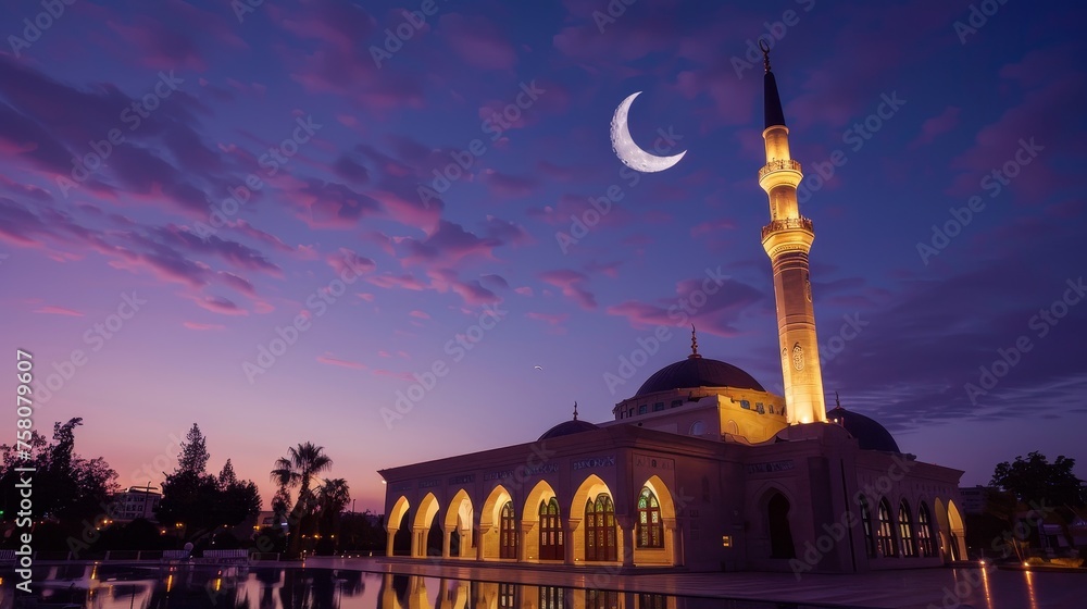 Fototapeta premium Islamic Mosque with minaret, Ramadan or EID.