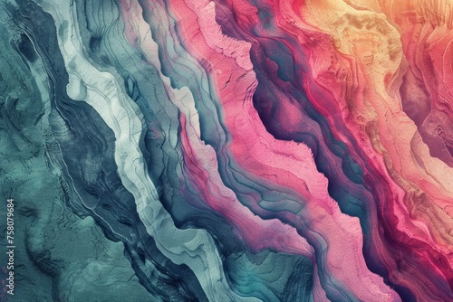 Hand-drawn pastel digital watercolour paint sketch Psychedelic swirls of vibrant pink blue and green hues in natural rock formation evoking a dreamlike abstract artistry 