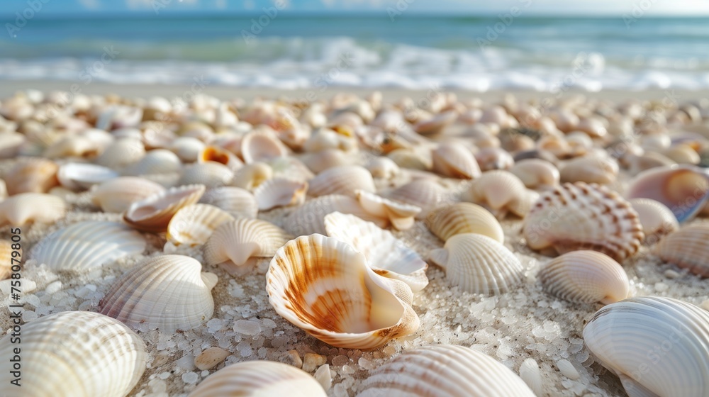 Abundance of Seashells on Sandy Beach