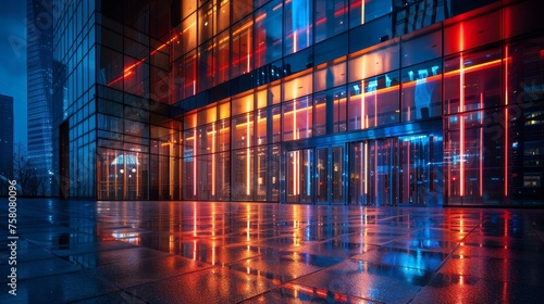 Light trails on the modern building background