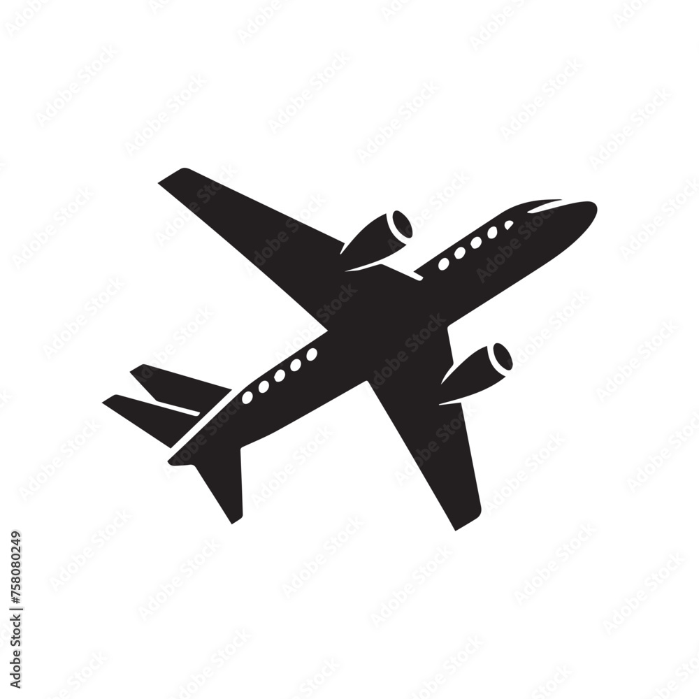 Silhouette and icon of aero plane isolated on white background Silhouette and icon of aero plane isolated on white background