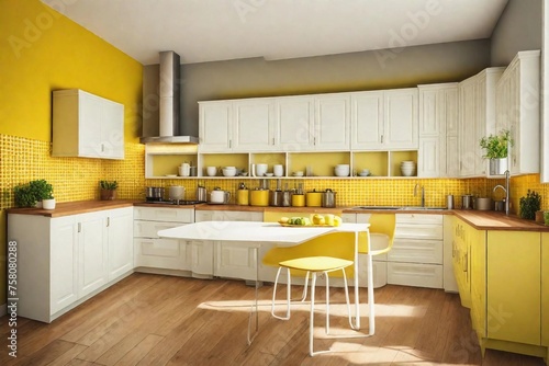 modern kitchen interior with kitchen yellow and white view