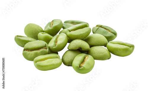 Green Coffee Beans Isolated on Transparent Background. 

