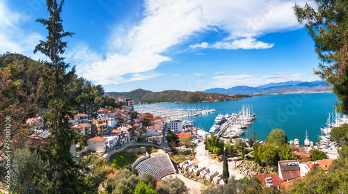 Fethiye sea, mountain and harbor view.