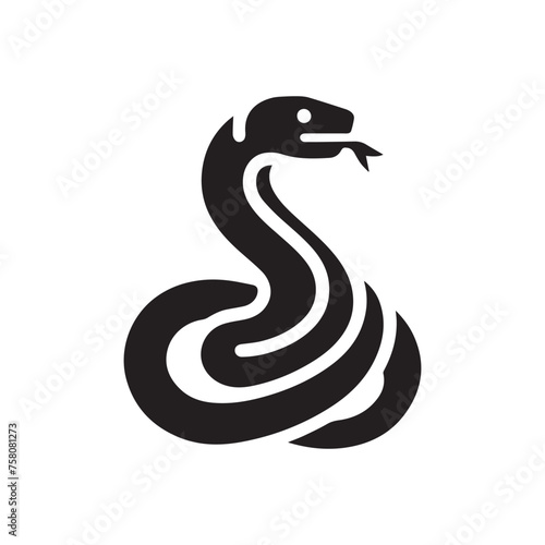 Silhouette and icon of snake isolated on white background