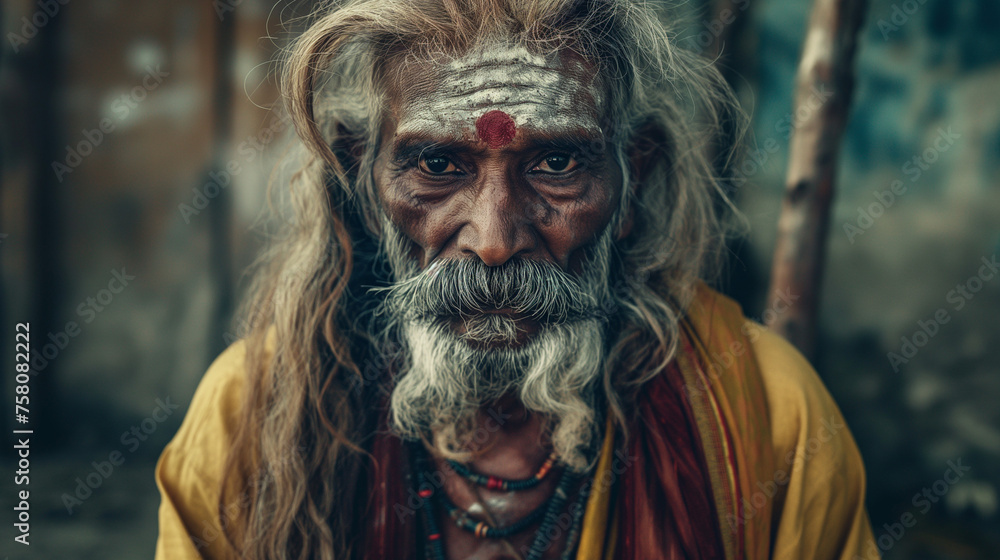 Elderly Man with Traditional Indian Markings Elderly Man with Traditional Indian Markings