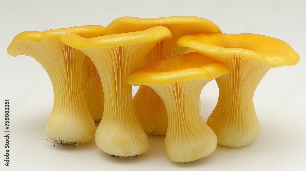 Yellowfoot mushroom on soft pastel background for a serene and aesthetic natural view Yellowfoot mushroom on soft pastel background for a serene and aesthetic natural view