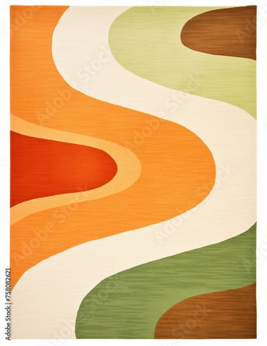 50s swirly abstract Mid Century Modern Retro colorful fun bold rug, mid century modern carpet in Pink, Orange, Yellow, Beige and Green colors, 70s, 60s, Retro Rug, 1970s, 1960s