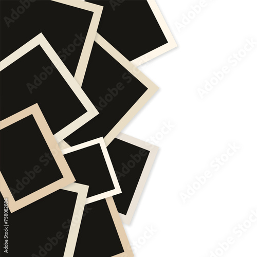 Pile of photo frames background. Realistic photo frames pile. Border with many photo frames