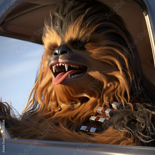 Wookiee Driving a Car generative ai photo