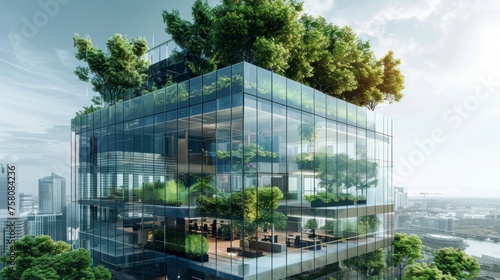 building with plants innovative ecological concept in a sunrise