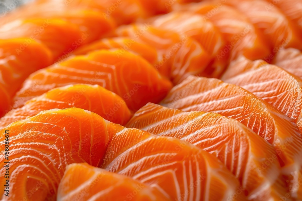 Close-Up View of Freshly Sliced Salmon Sashimi Prepared for Traditional Japanese Cuisine Close-Up View of Freshly Sliced Salmon Sashimi Prepared for Traditional Japanese Cuisine