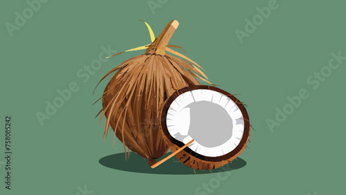 Coconut Flat Design Vector Illustration: Tropical Fruit Graphic with Minimalistic Style  photo