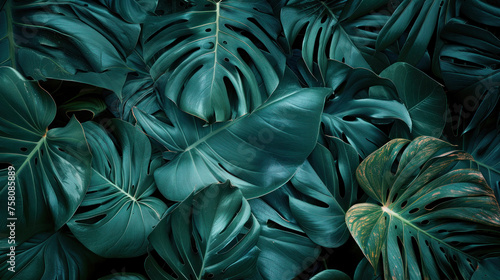 Various green leaves of tropical plants as natural background, Collection of tropical leaves