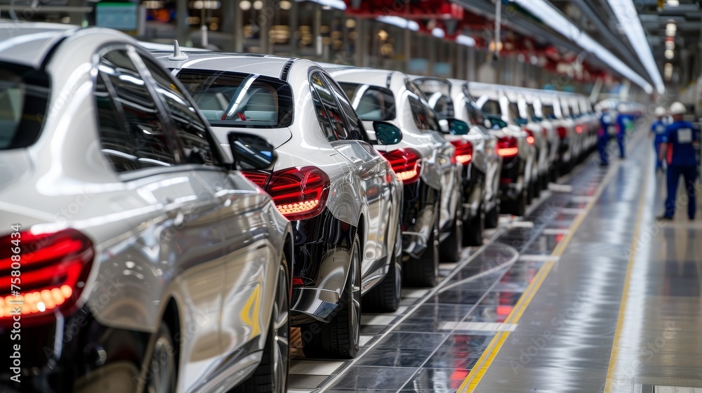 Diverse engineers at advanced car factory collaborate on luxury vehicle production Diverse engineers at advanced car factory collaborate on luxury vehicle production