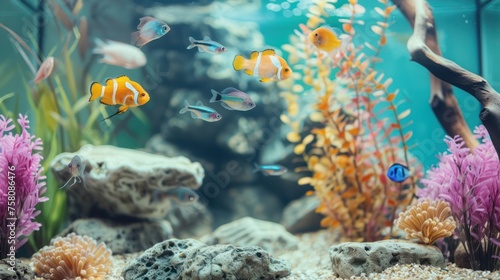 a home aquarium with beautiful sand