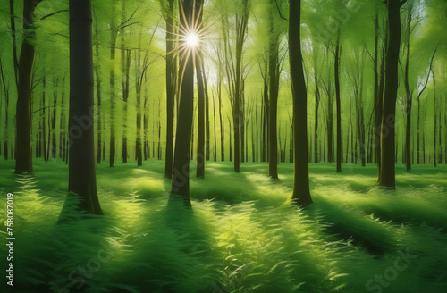 Beautiful landscape Sunlight in the green forest in spring or summer time