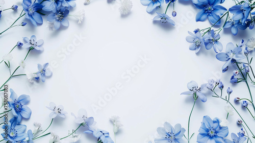Blue Flower Frame on White