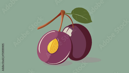 Minimalistic Vector Illustration: Plum in Flat Design Style photo