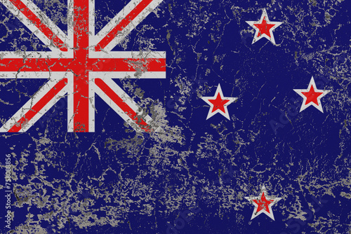 Destructible, crumbling stone wall. Conceptual background in colors flag of New Zealand