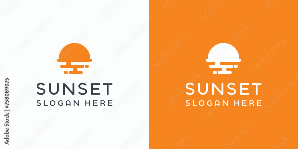 Sunset silhouette vector logo design with modern, simple, clean and abstract style. Sunset silhouette vector logo design with modern, simple, clean and abstract style.