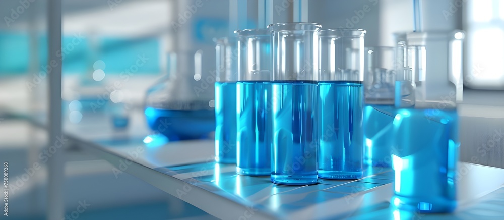 Test tubes with liquid samples for analysis in laboratory, closeup. space for design. Test tubes with liquid samples for analysis in laboratory, closeup. space for design.