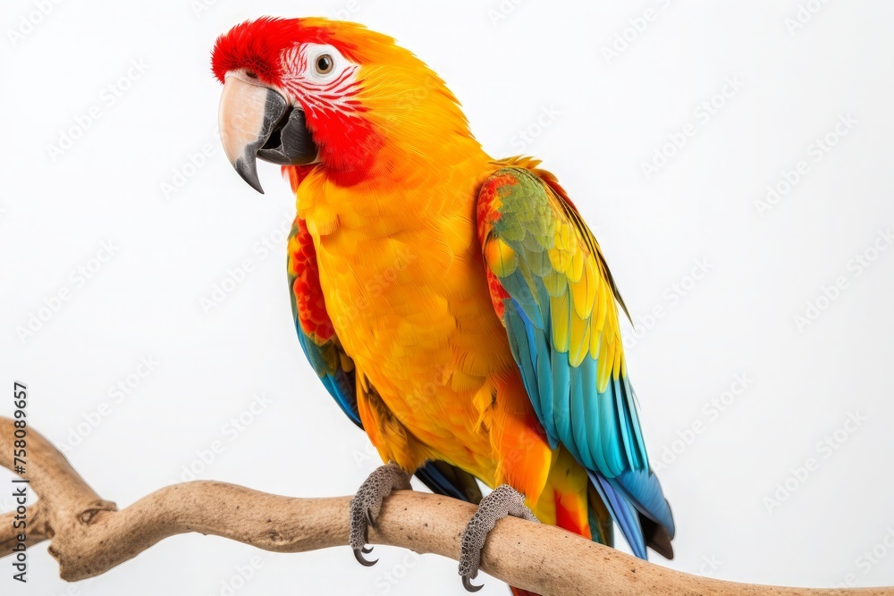 Obraz premium lovebird perched on a tree on white background