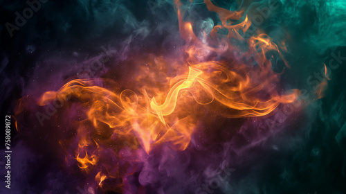 Orange turquoise Violet Mysterious Evil: Ignite Ashes Floating in Swirling Smoke