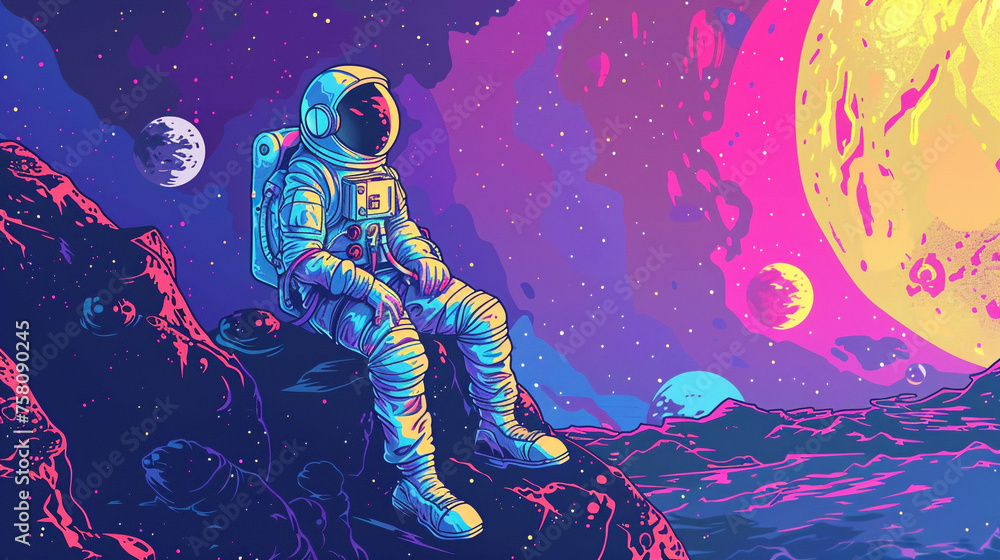 An astronaut is alone and standing confused in an alien and fantasy space. An astronaut is alone and standing confused in an alien and fantasy space.