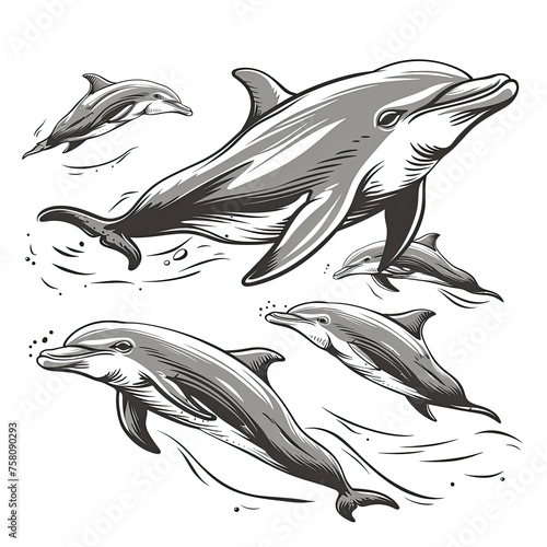 A Dolphin Communicating With Its Pod, Isolated Transparent Background Images