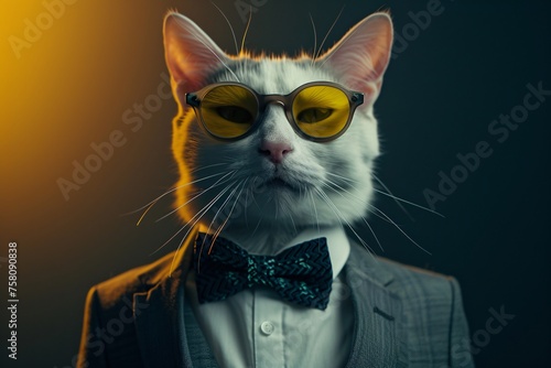 a cat wearing sunglasses and a suit © Alexei