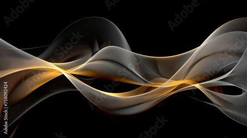 Glowing, flowing ribbons in gold and silver on black