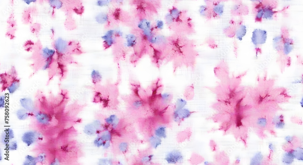 Seamless tie-dye pattern of indigo color on white silk. Hand painting fabrics