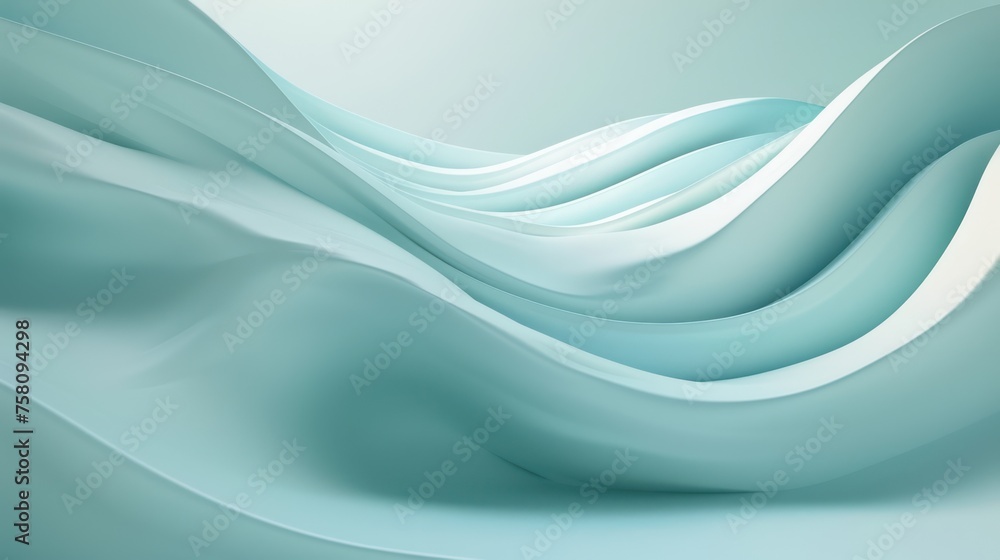 Naklejka premium Wide angle, minimalistic light blue wavy background, smooth gradients, serene atmosphere