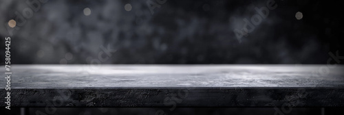 Empty gray stone podium on dark wall background,,product display presentation and social media banner design template,gray concrete table shelf on blurred background, mockup. gray stone table 