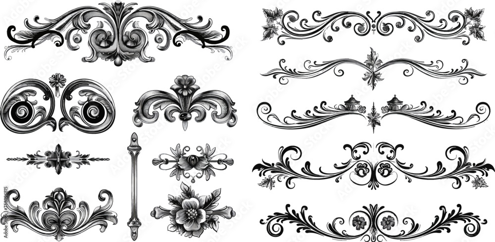 Antique decorative elements, and scroll elements, set page dividers Antique decorative elements, and scroll elements, set page dividers
