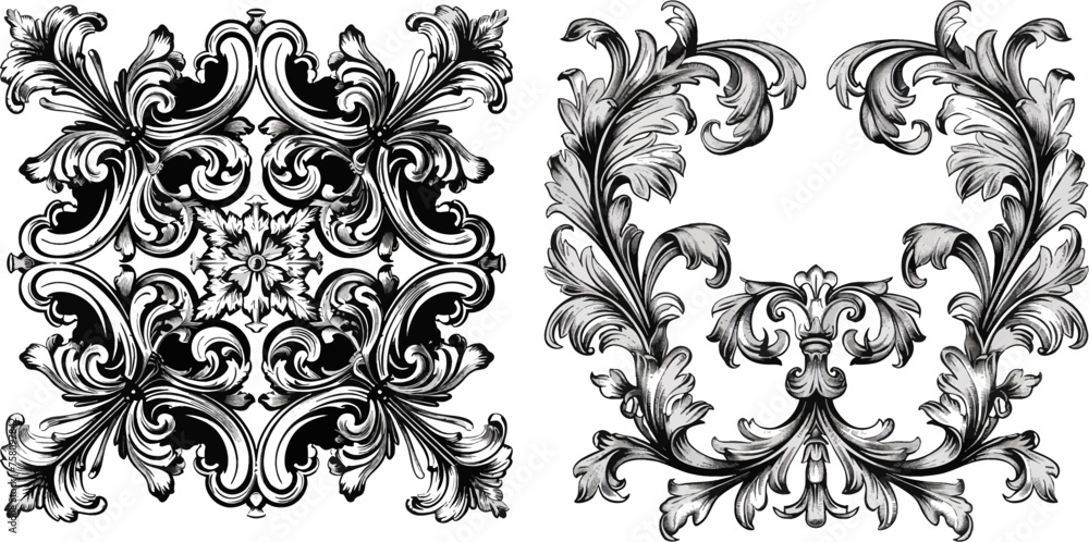 retro pattern antique style acanthus foliage swirl decorative design element filigree calligraphy vector