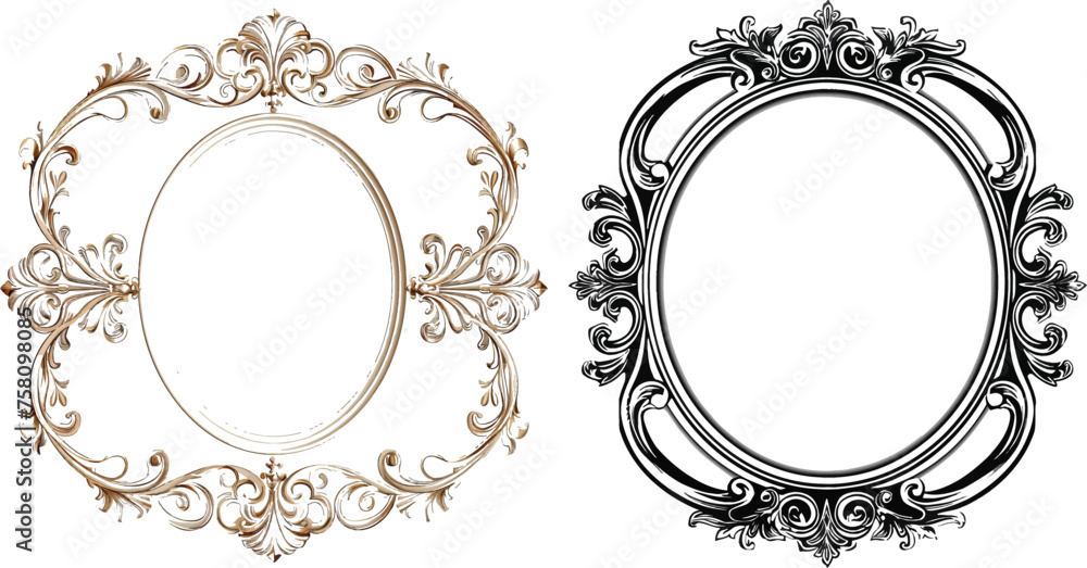 Elegant oval frame with decorative filigree - obrazy, fototapety, plakaty 